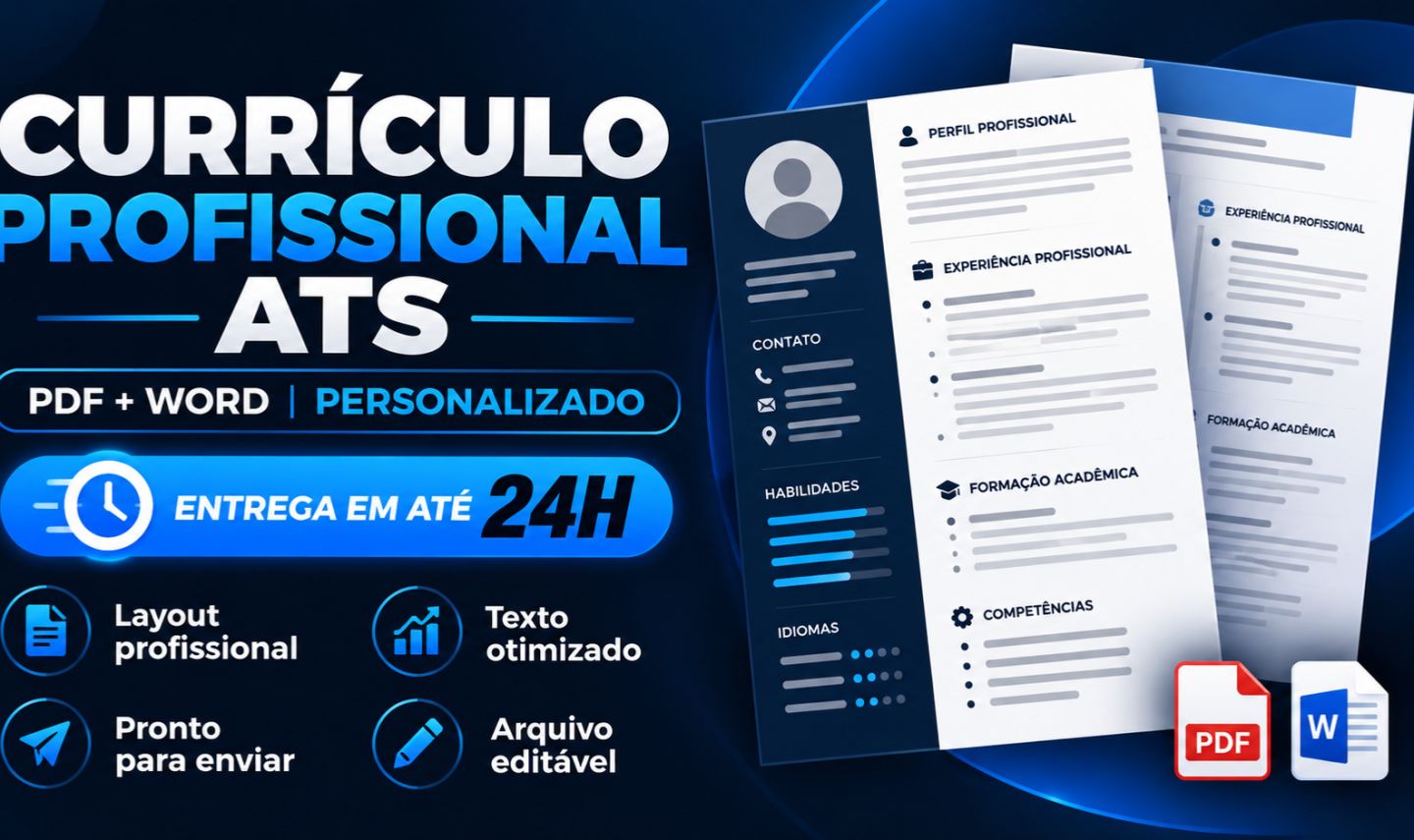 CURRÍCULO PROFISSIONAL ATS | PDF + WORD | PERSONALIZADO E ENTREGA RÁPIDA