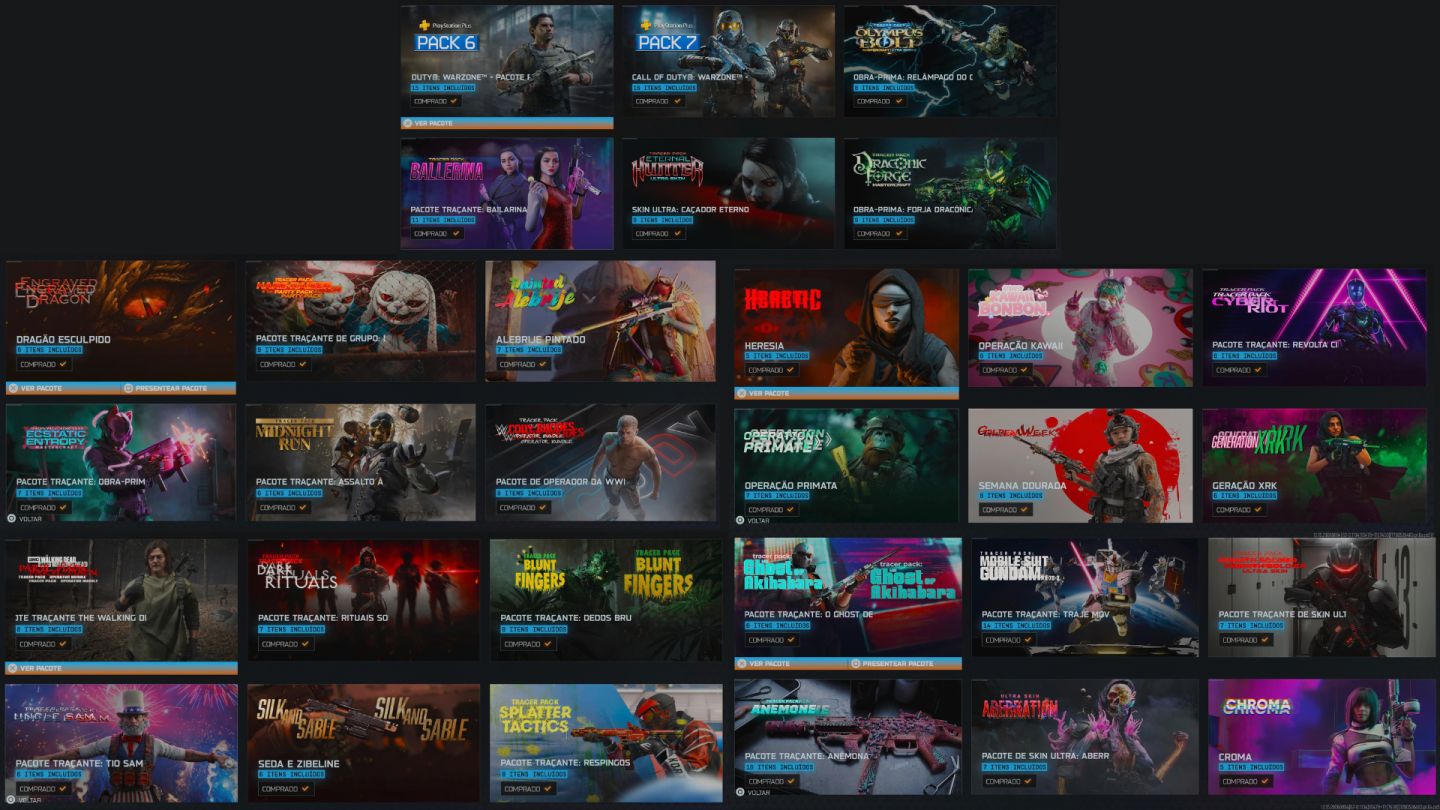 CONTA WARZONE VÁRIAS SKINS TRYHARDS, TERRIFER, SMILE, BALLERINA, CORVO E ETC.