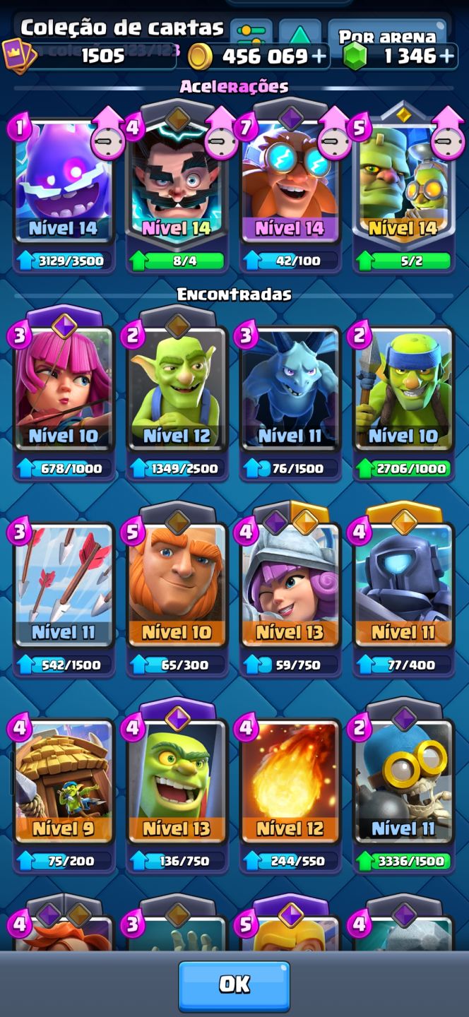 VENDE SE CONTA CLASH ROYALE 1.346 GEMAS + MUITO OURO E CARTAS RARA E MUITO MAIS