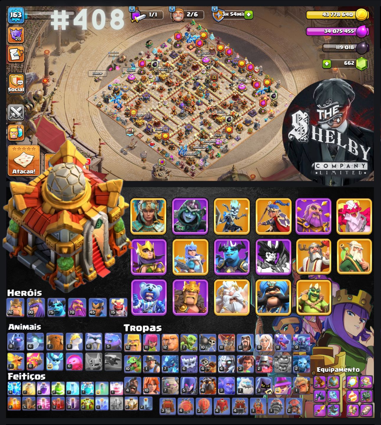 Contas de Clash of clans CV 13, 14, 15, 16, 17, 18 Com Várias Skins e Paisagens.