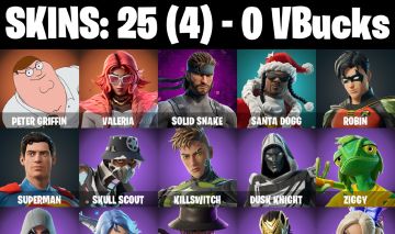 CONTA FORTNITE COM 25 SKINS SOLID SNAKE/SUPERMAN/NISHA/ZIGGY/ROBIN/OSCAR/HOPE
