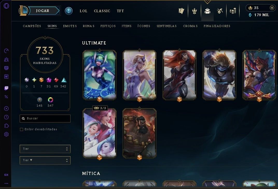 Conta legais of legends cheia de skin oportunidade Level 1138