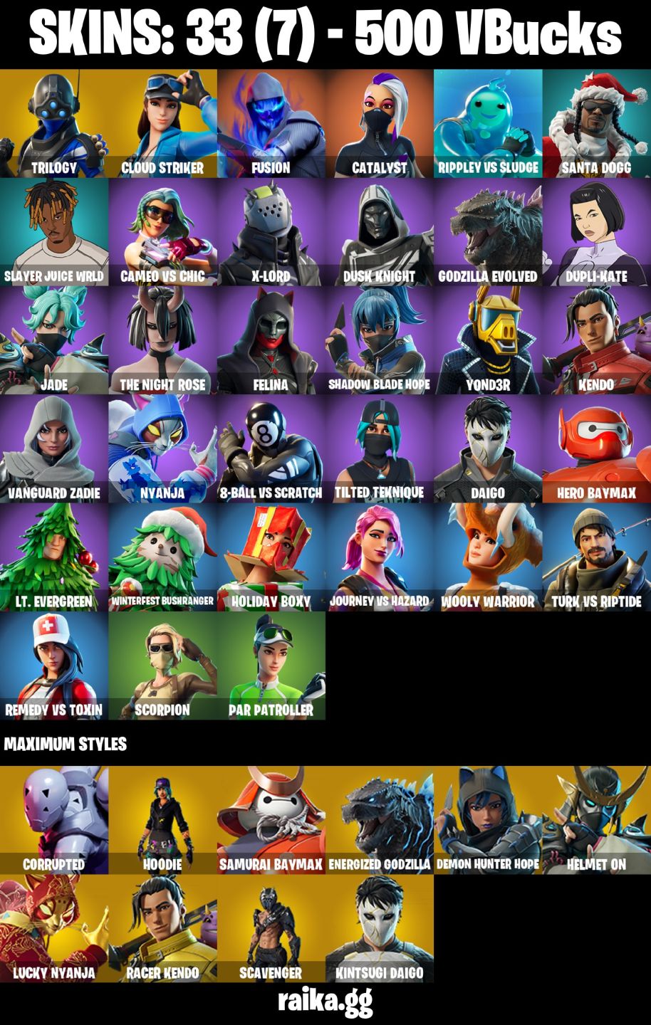 CONTA FORTNITE COM 33 SKINS TRILOGY/CLOUD STRIKER/CATALYST/KENDO/NYANJA/DAIGO