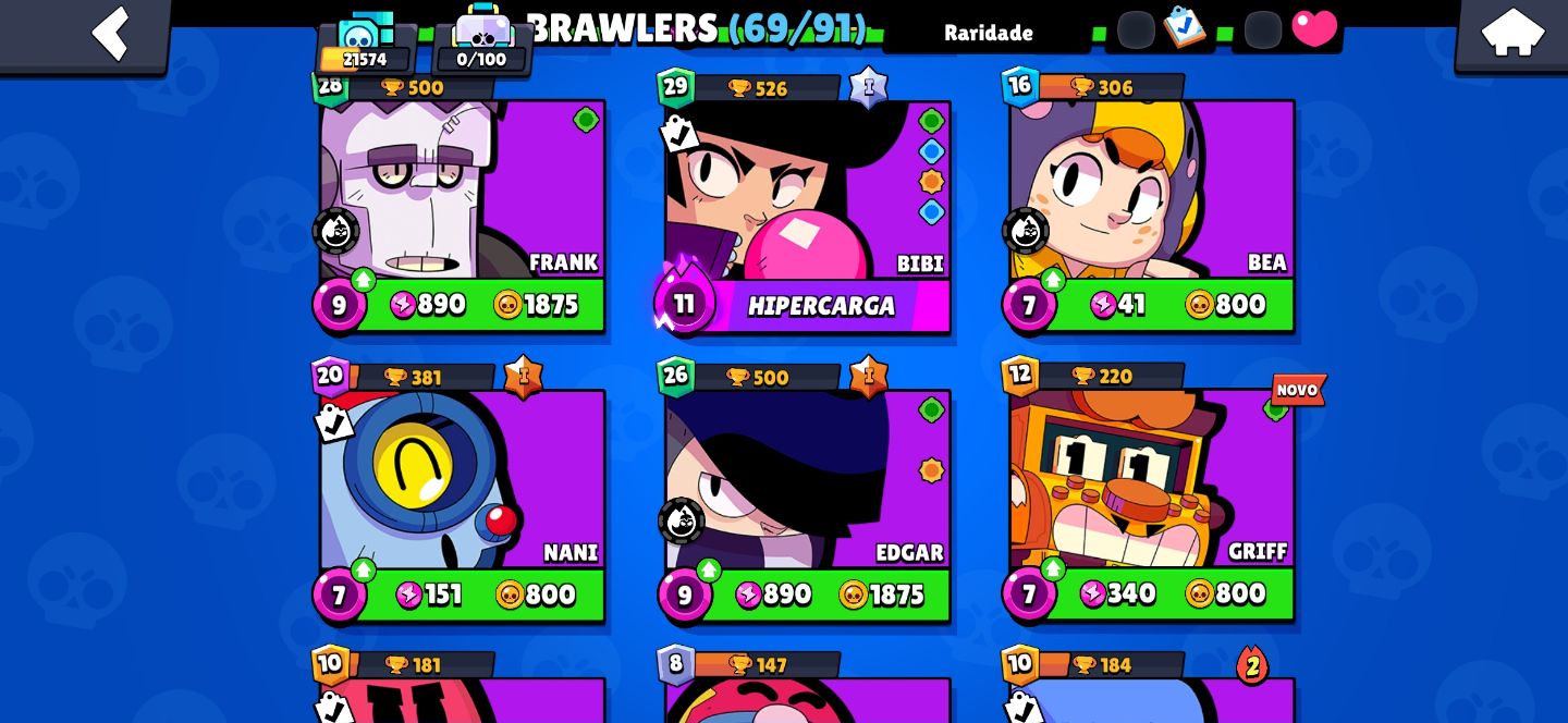 CONTA BRAWL STARS 21k 69 BRAWLERS ANO 1
