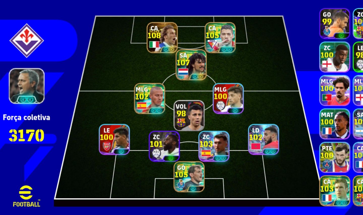 Conta de efootball com Del Piero 108 e Gullit 107