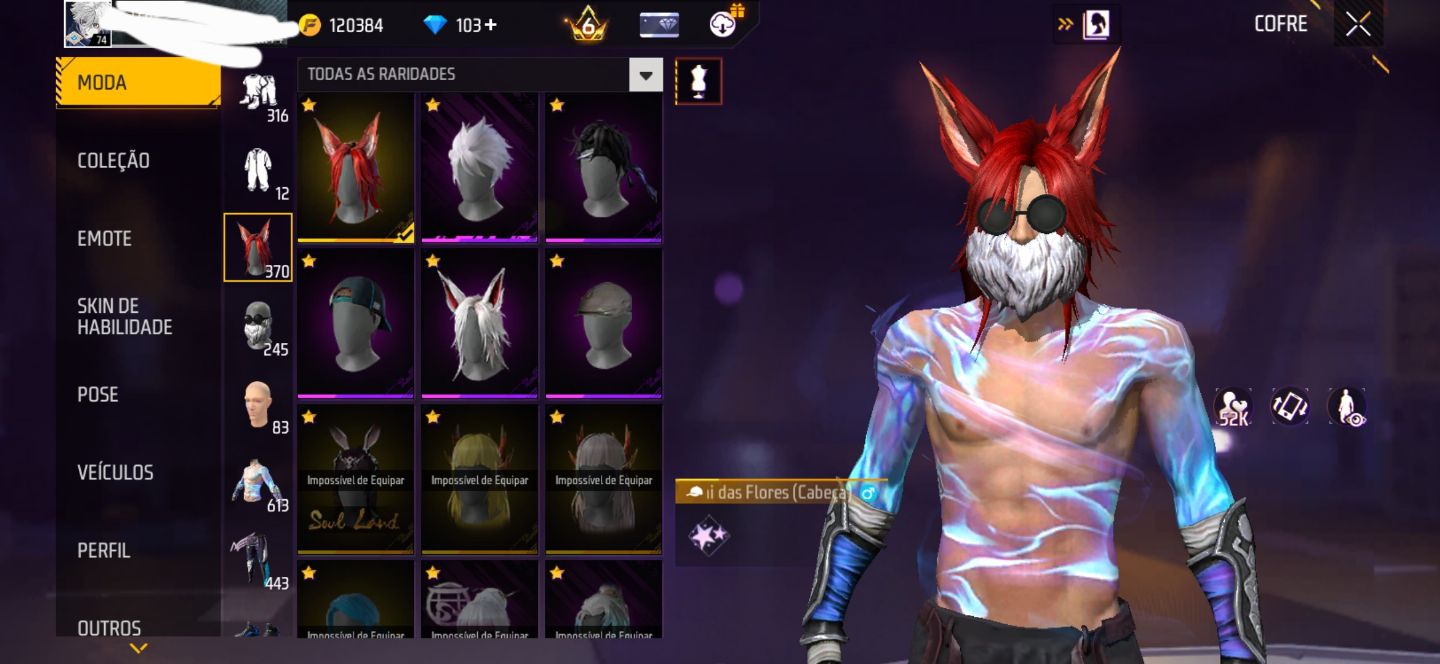 Conta de free fire com Angelical azul, duas evolutiva e punho um soco só Saitama