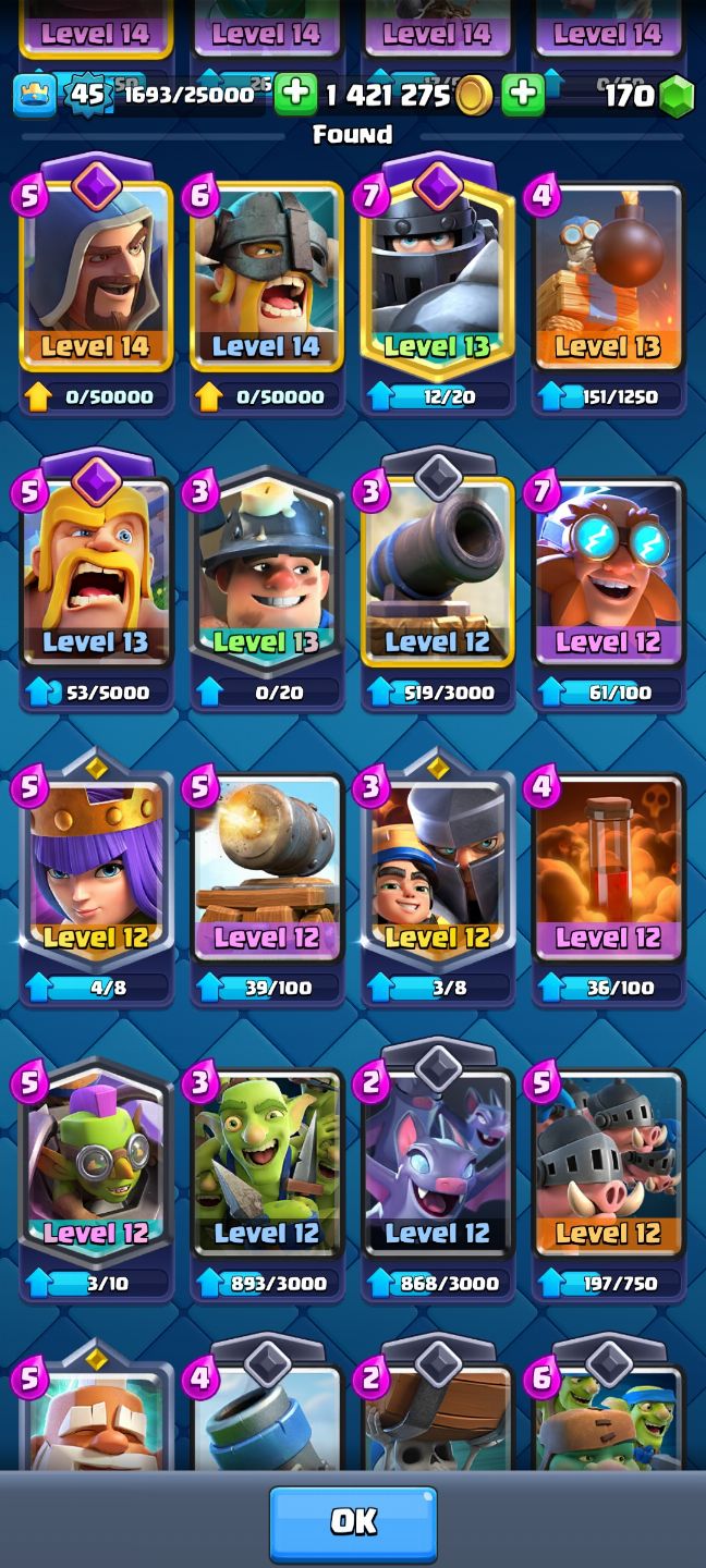 Clash Royale com muitas cartas(menos as mais recentes) muitas evoluções de tropa