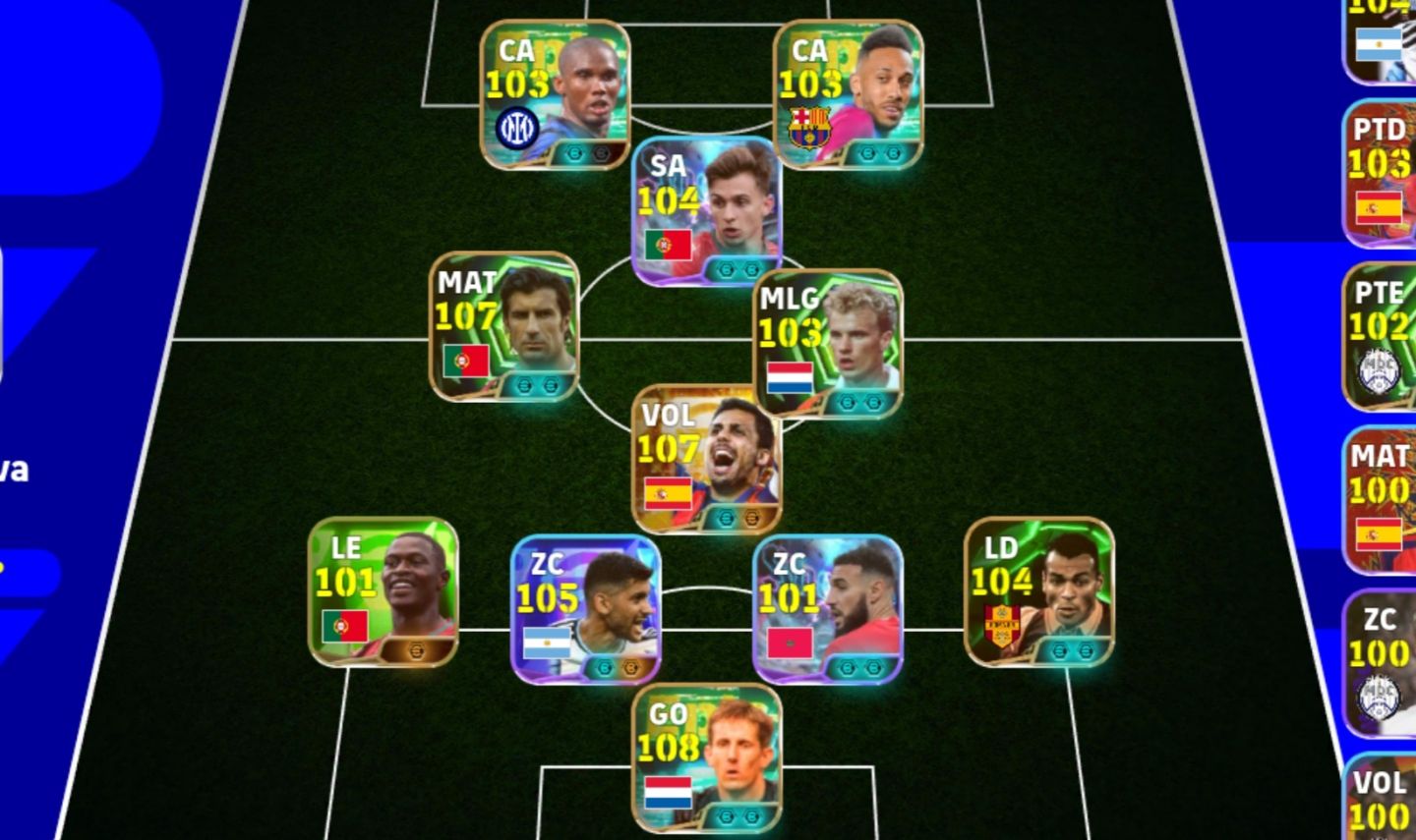 Conta Efootball com 3204 de Força - Van de Sar | Rodri | Figo | Romero | Cafu |