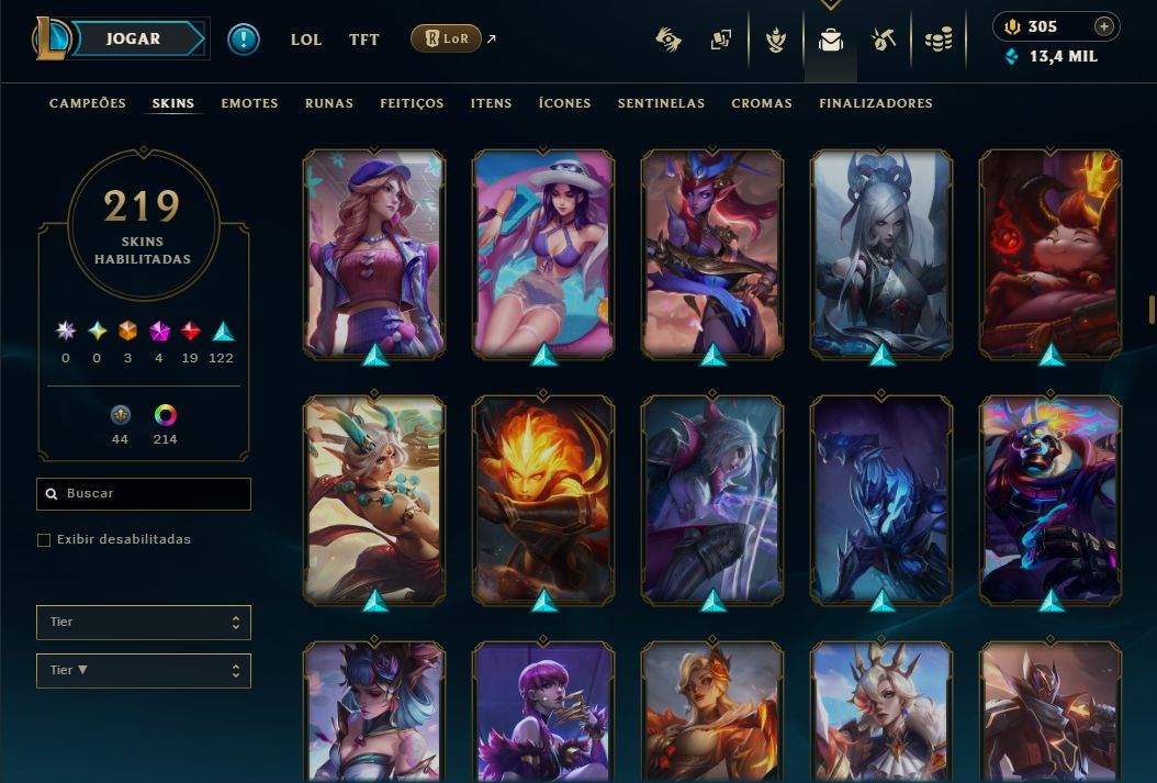 CONTA LOL 2021 - DIAMANTE 2 - 219 SKINS 216 CROMAS - WINRATE 65% - FULL ACESSO