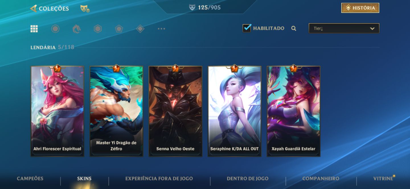Conta Wild Rift com 125 skins e todas do passe ranked
