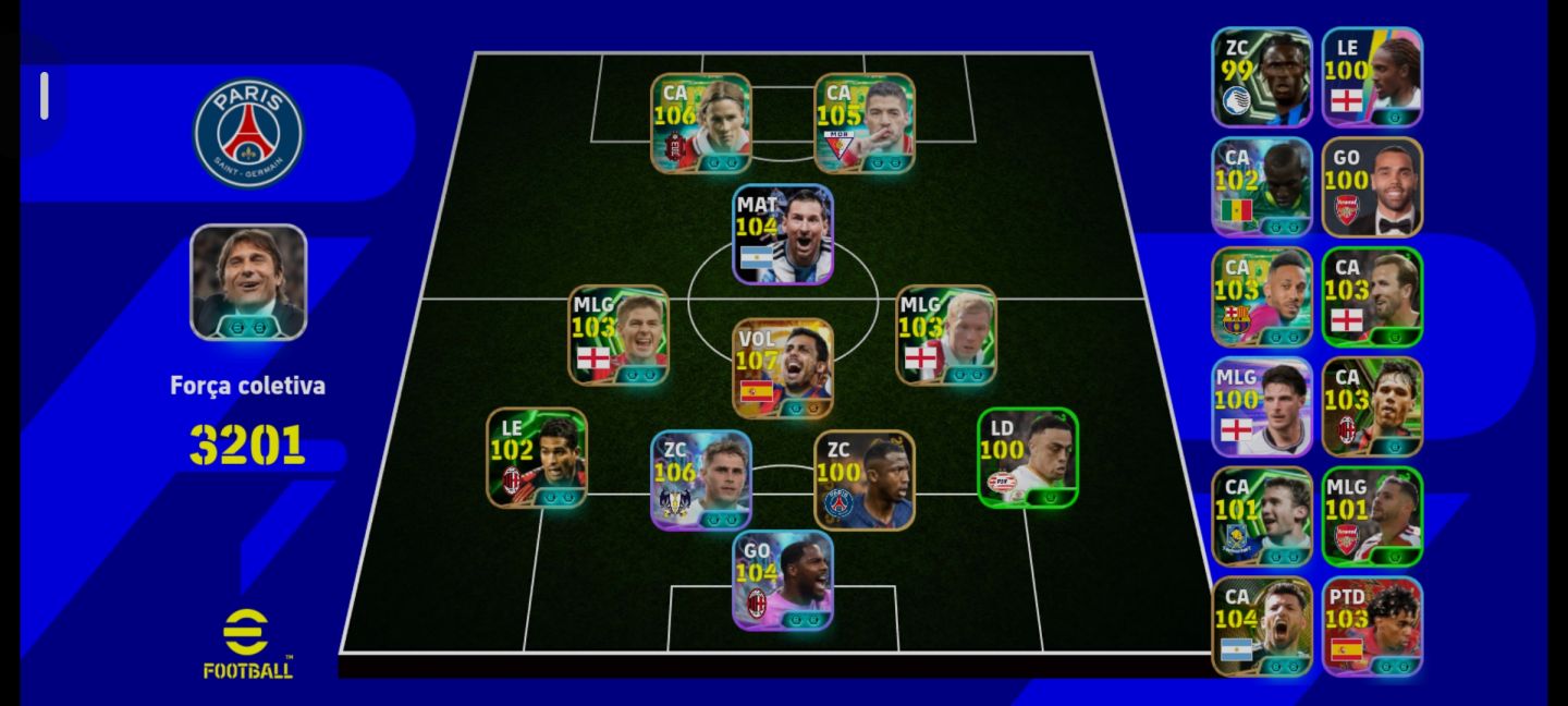 Conta de efootball força do time 3201