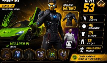CONTA FREE FIRE NÍVEL 53 | MCLAREN P1 | GATUNO | MUITOS ITENS | ENTREGA RÁPIDA