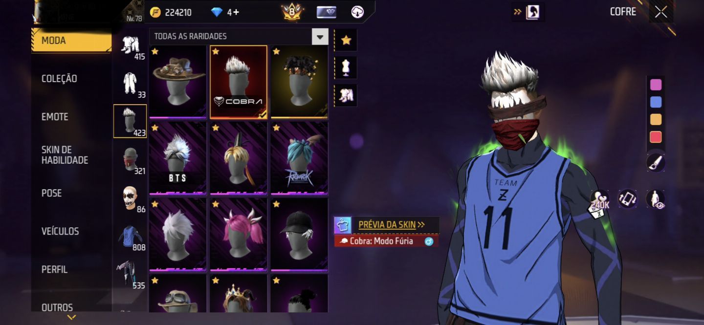 CONTA FREE FIRE QUASE LEVEL 80 com vários passe e coisas raras.