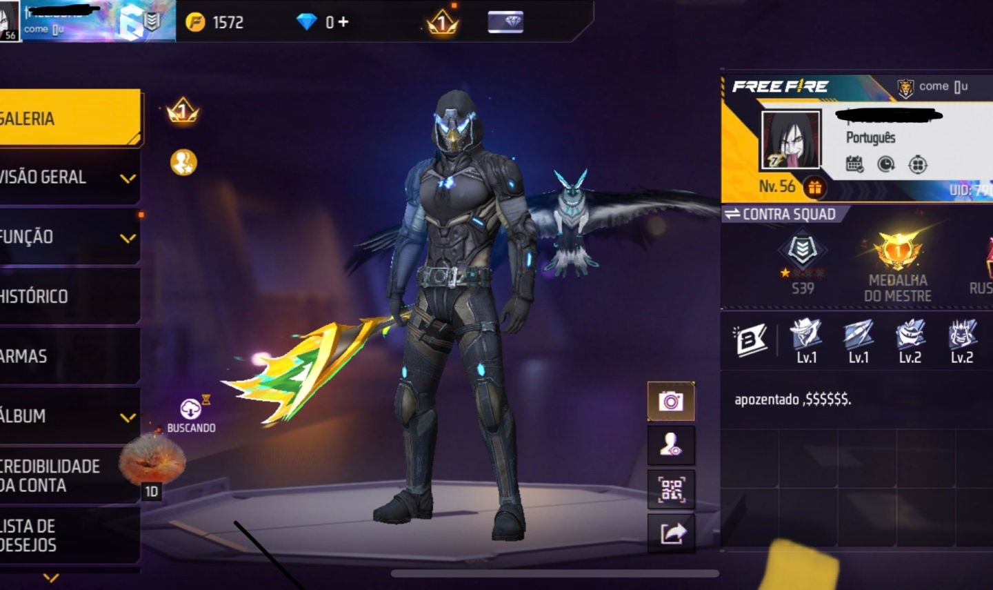 Conta de free fire lvl 56, com muita coisa.