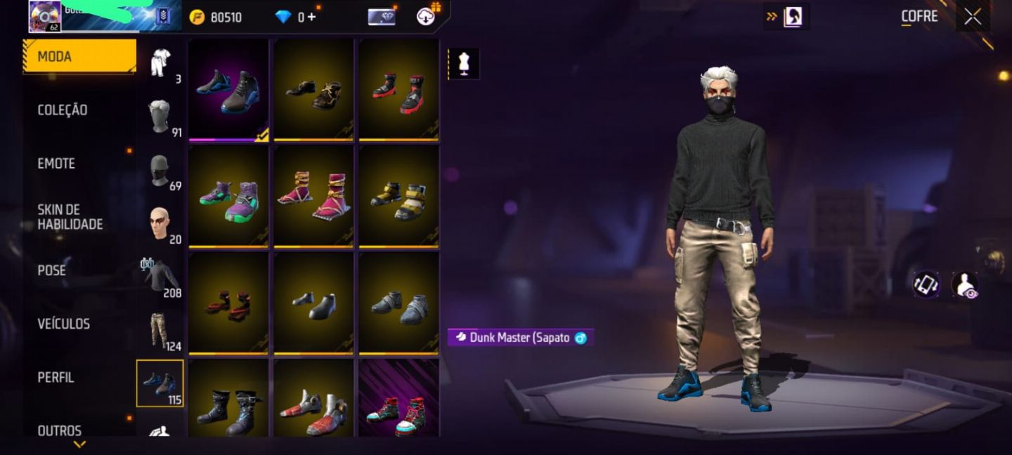 Conta free fire nível 72 gola alta preta, scar punho de ouro, via google!!
