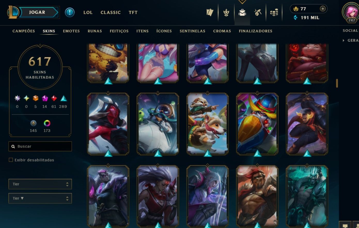 CONTA LOL BR 617 SKINS PLATINA III COM DADOS QUASE 200K DE EA PREÇO NEGOCIÁVEL