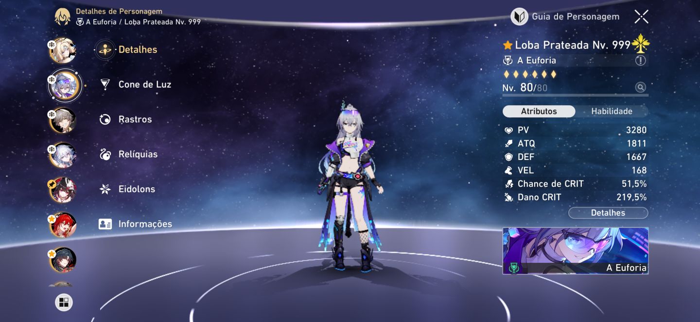 Conta no HSR, Silver Wolf 999+cone, Himeko+cone, Blade Mortenax+cone