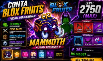 Conta de Blox Fruits level max com mamute