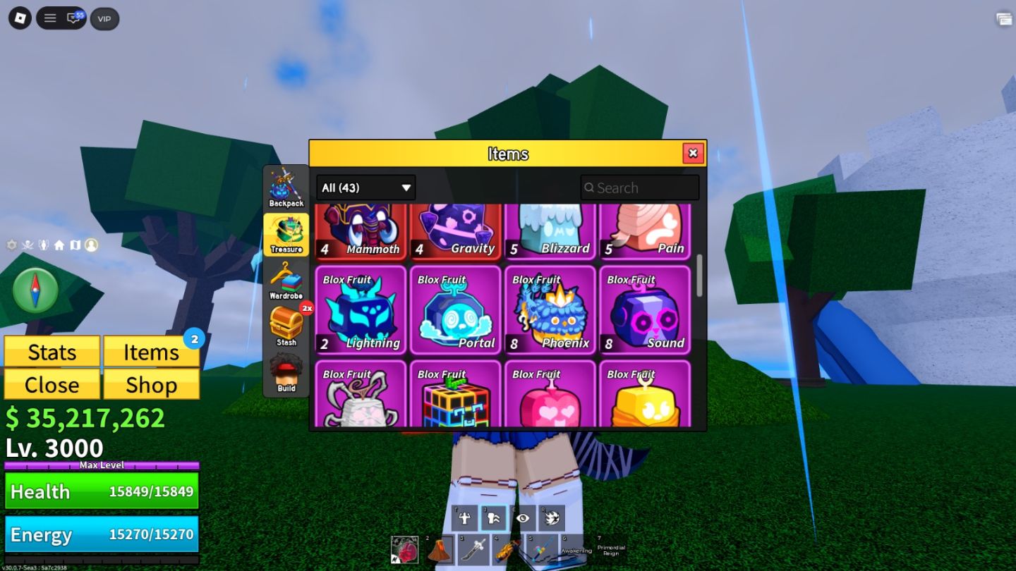 Conta blox fruits frutas perm, diversas espadas/armas e muito dinheiro