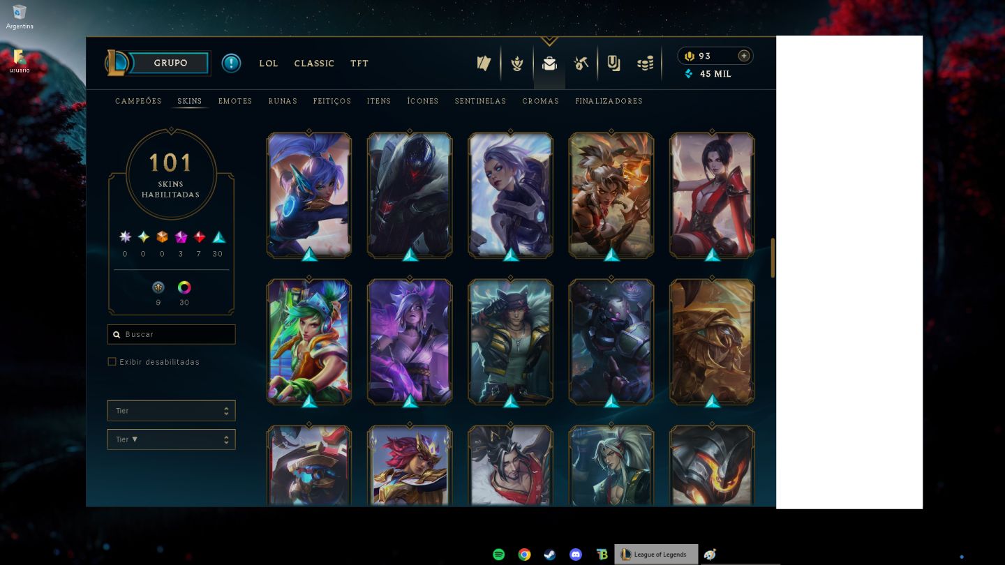 CONTA LOL PLATINA | 101 SKINS | 3 SKINS PRESTÍGIO | COLEÇÃO RIVEN |