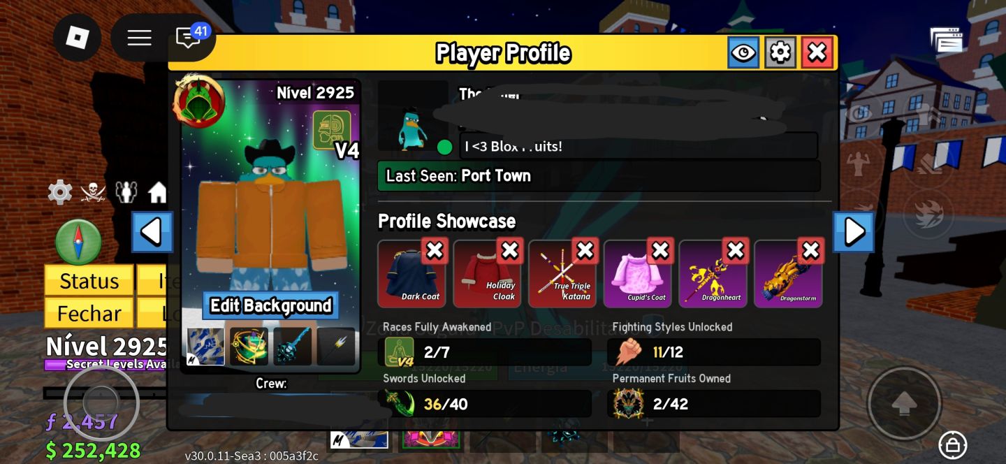 CONTA END-GAME BLOX FRUITS | DRAGON PERM | LVL MÁX 2925 | TTK + DARK COAT |