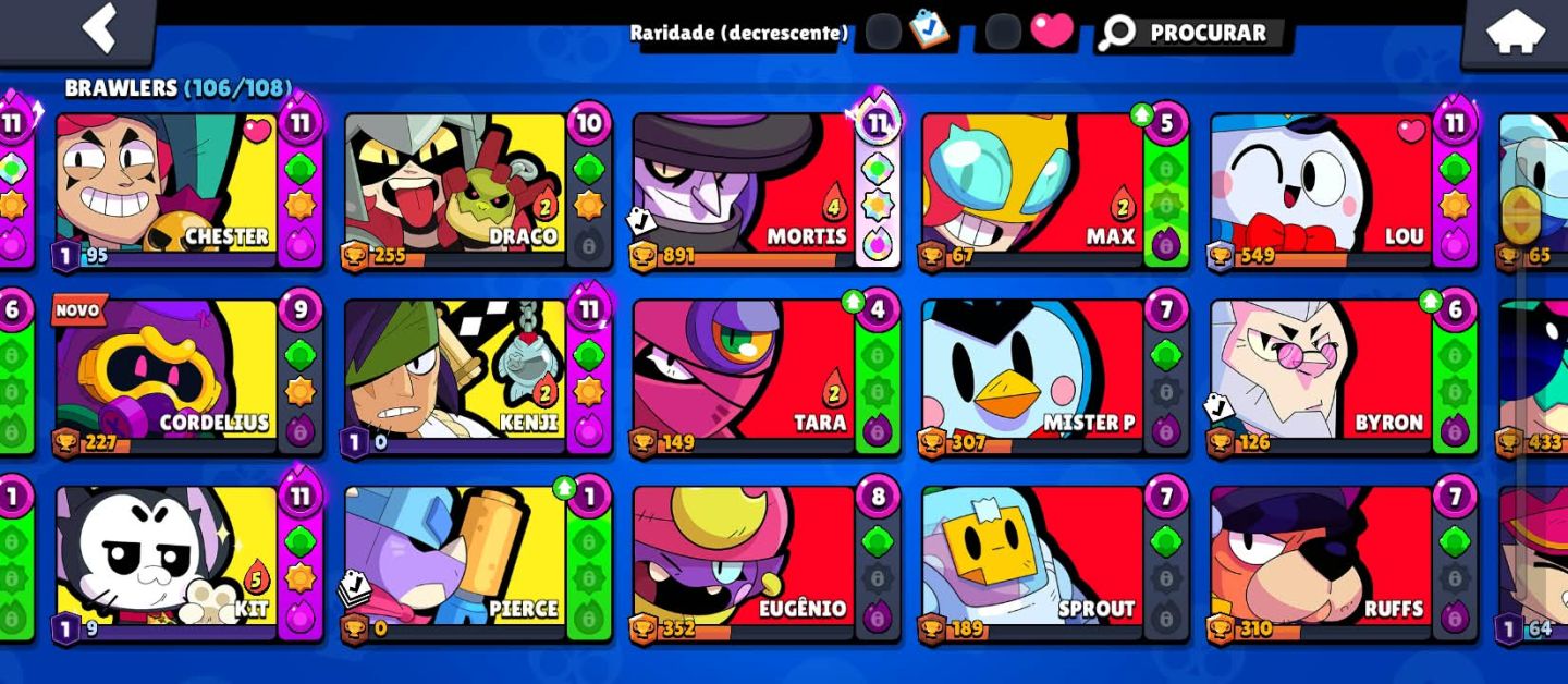 Conta Brawl Stars 41k + 106 brawlers + 293 skins