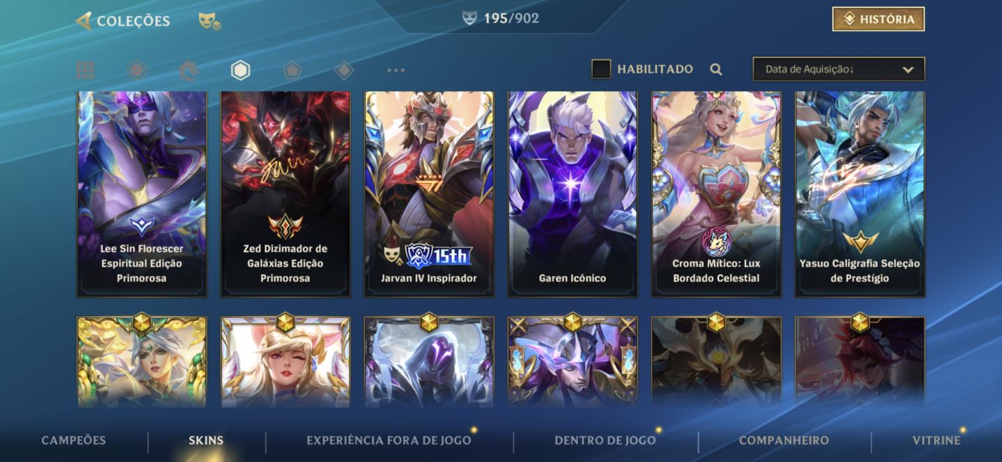 Conta de wild Rift com inúmeras skins