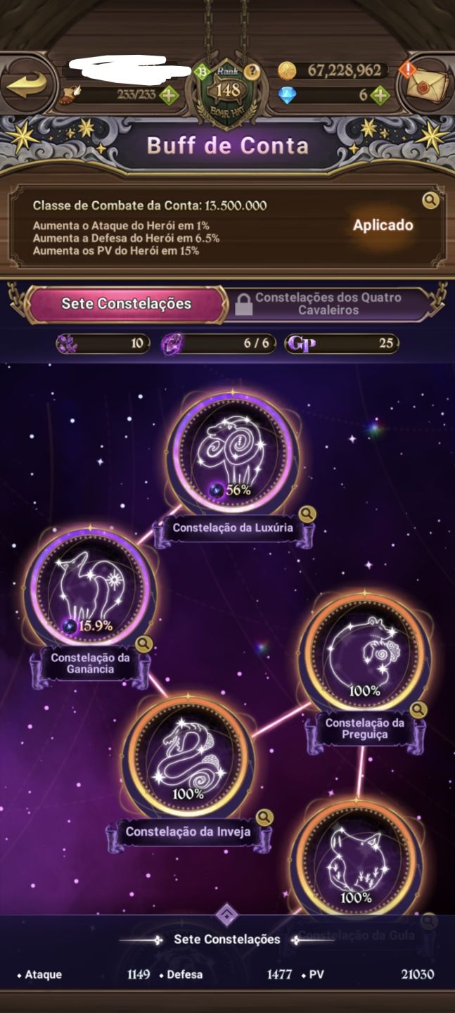 Conta do The Seven Deadly Sins grand cross com 13KK e 500 de CCbox