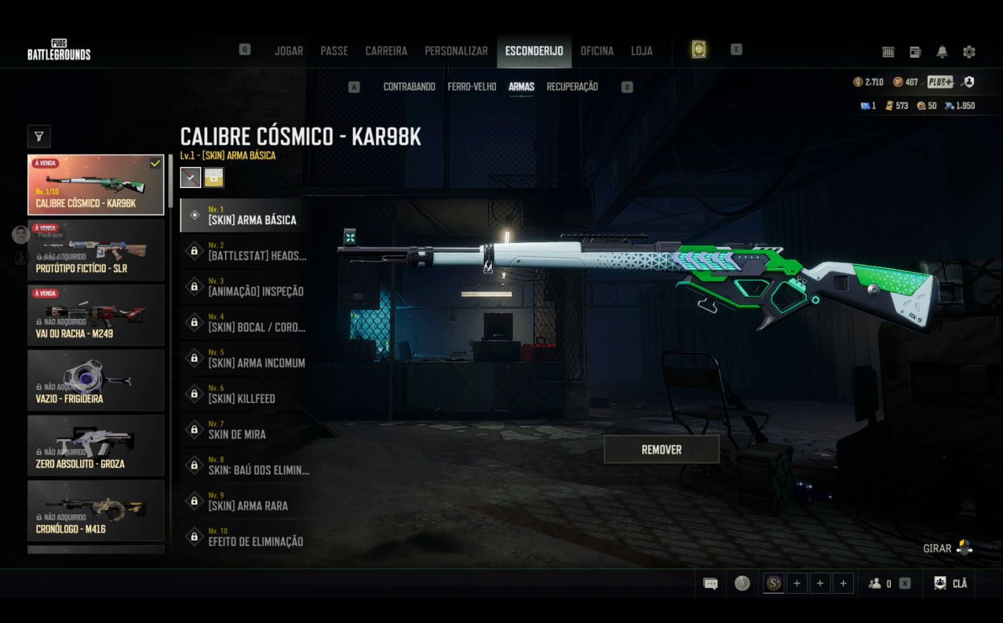 Conta PUBG Kar98k lendária + Glasya + 2710 Gcoins + 573 Cupons de contrabando