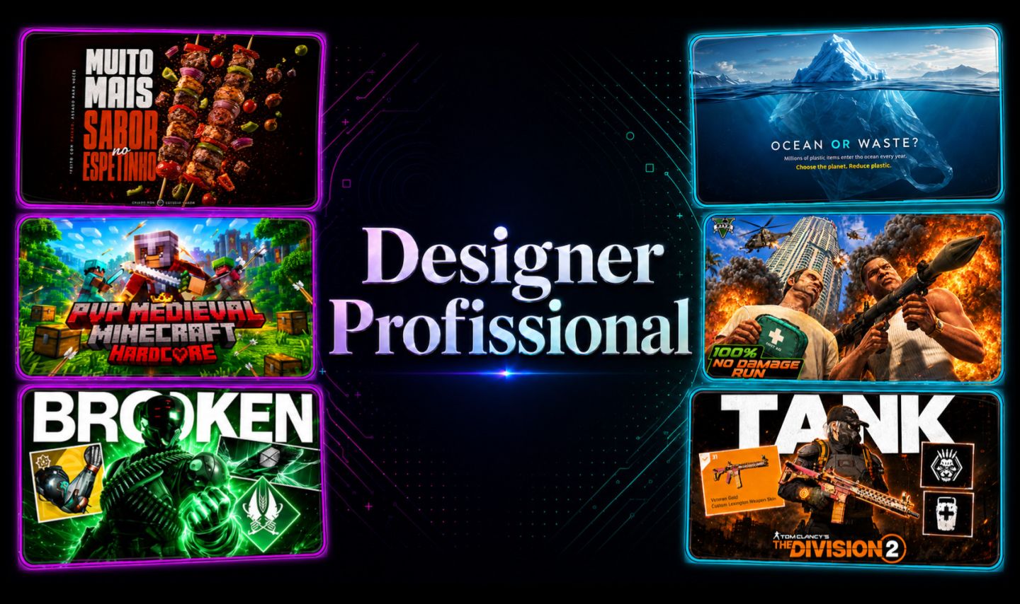 Designer Profissional - Thumbnails, Logos, Merch, Posts & Mais