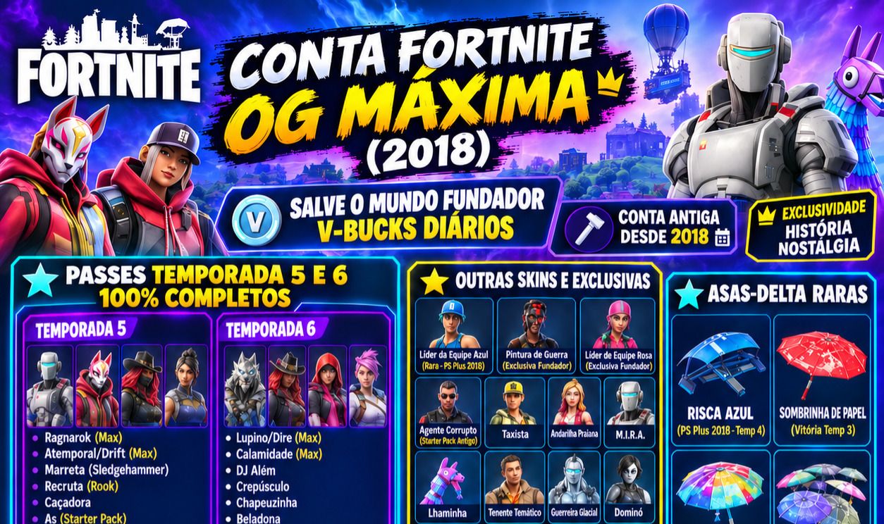 Fortnite OG | Salve o Mundo Fundador (VBucks) + Passes T5 e T6 Max + Foice