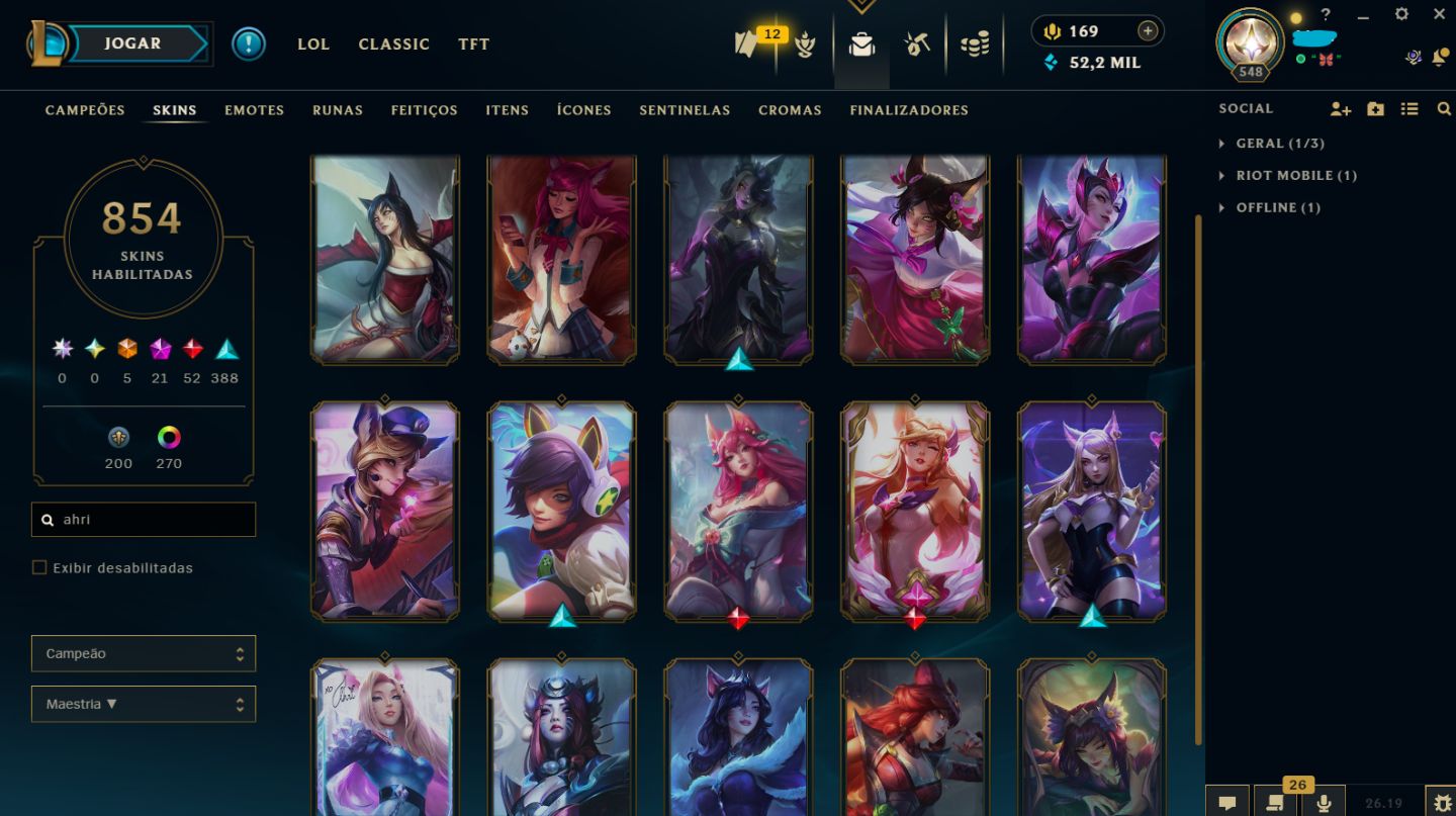 CONTA LEAGUE OF LEGENDS MAIN SUPORTE/FADINHA COM 860 SKINS NO ELO MESTRE 500+