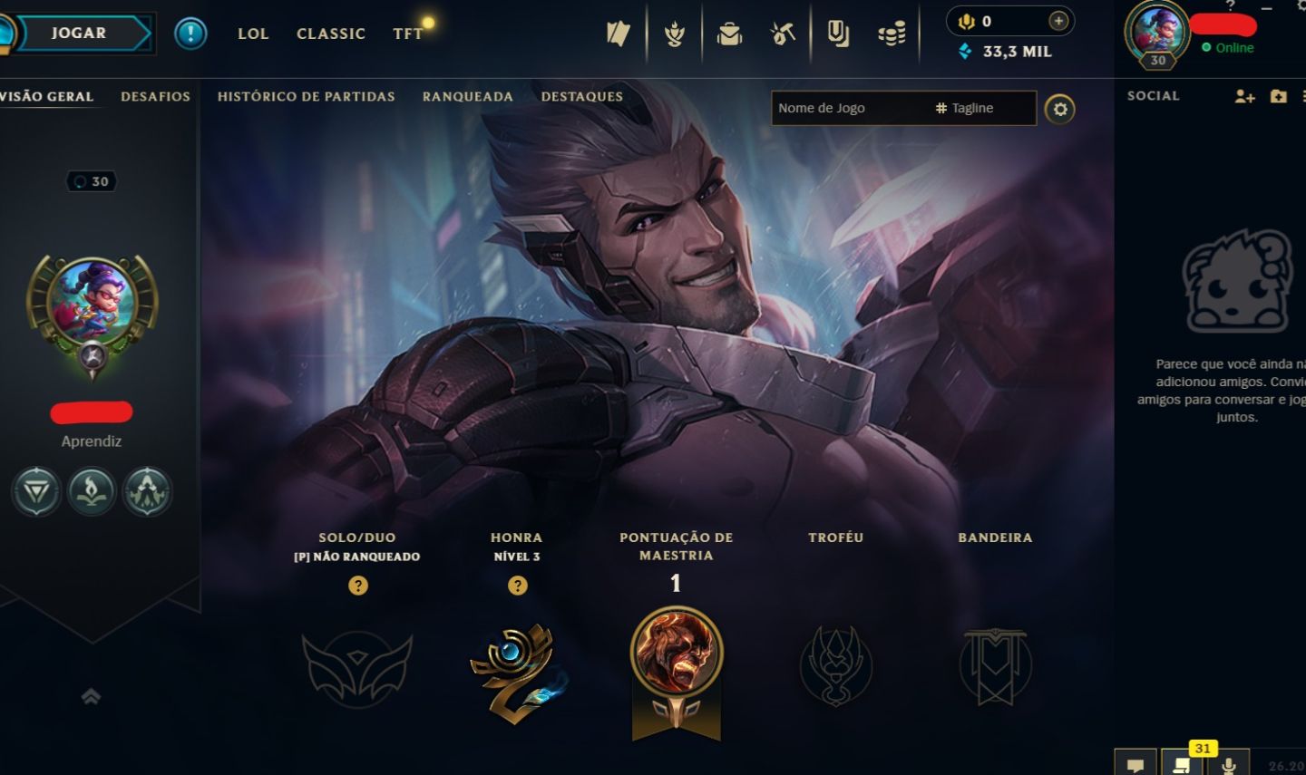 CONTA UPADA A MÃO - 41 SKINS - LVL 30 - 35 CAMPEÕES - 33K DE EA - SKINS NO BAÚ
