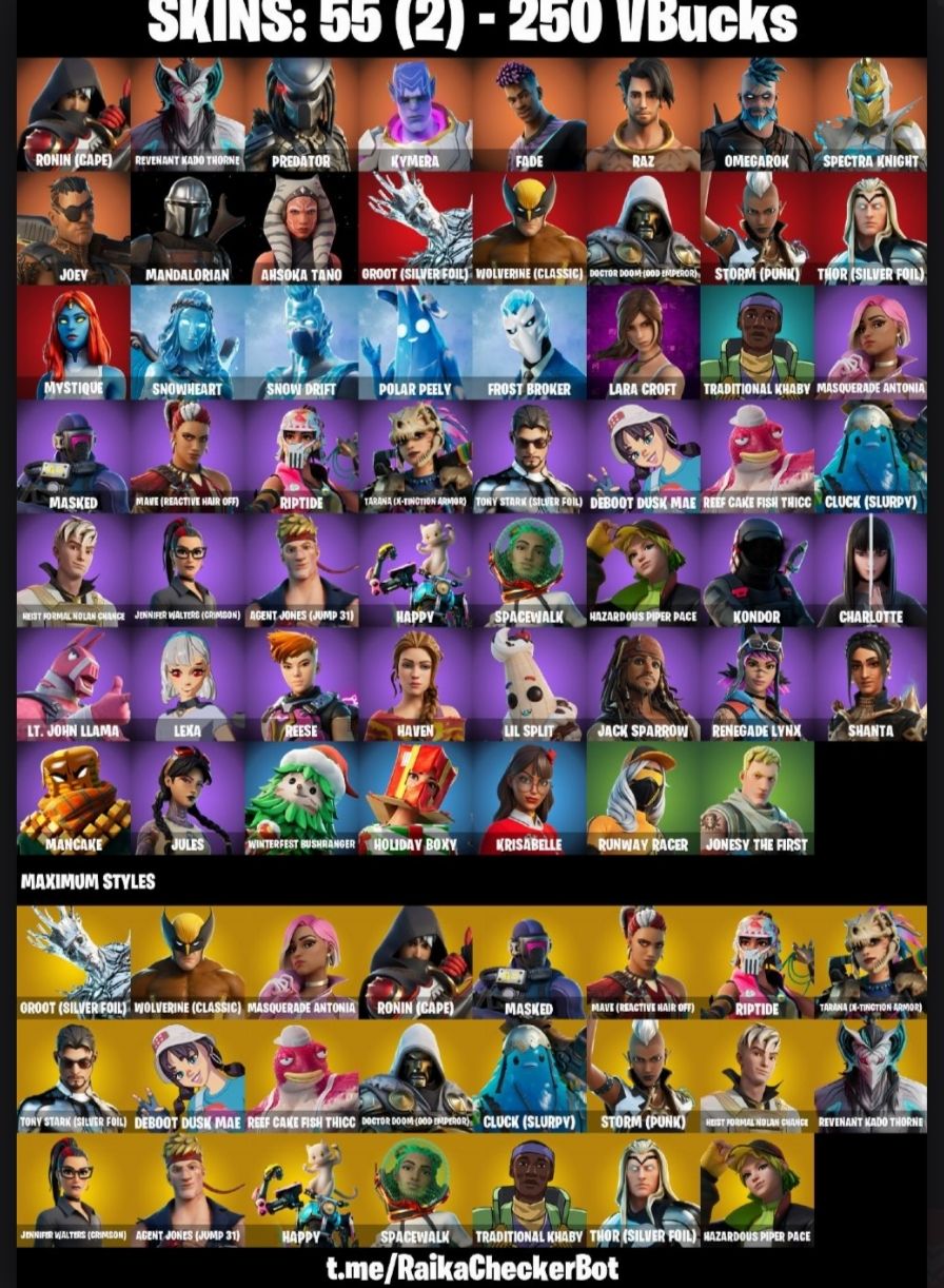 FORTNITE 55 SKINS FULL ACESSO com THOR, WOLVERINE, GROO e Tennifer Walters
