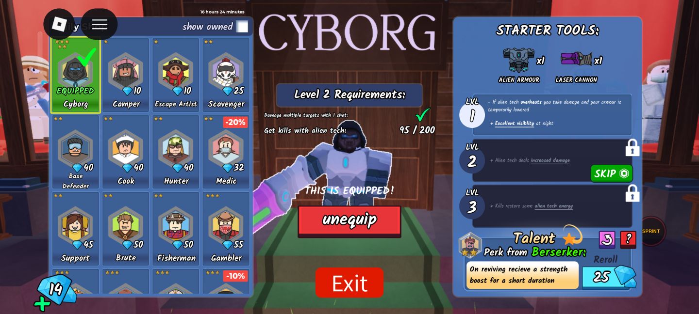CONTA 99 NOITES NA FLORESTA COM CIBORGUE (sem robux e nenhuma skin)