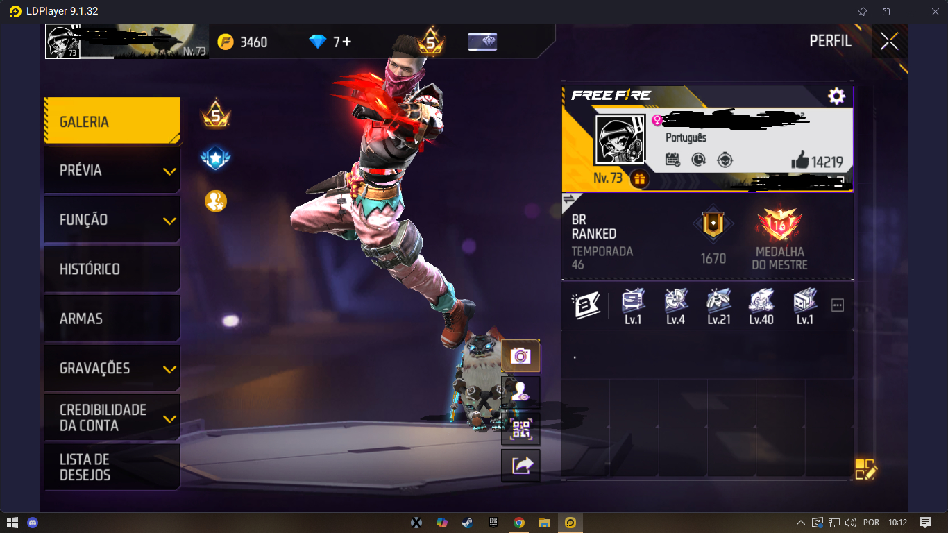 Conta de free fire antiga nivel 73