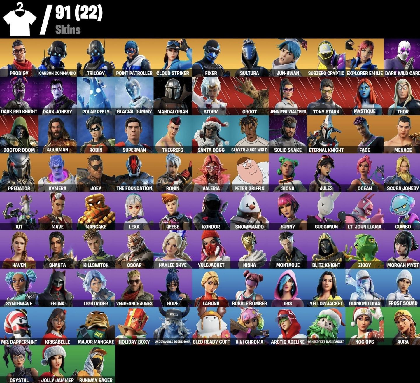 CONTA DE FORTNITE COM 91 SKINS+TONY STARK+SKINS EXCLUSIVA DA PSN+JULES