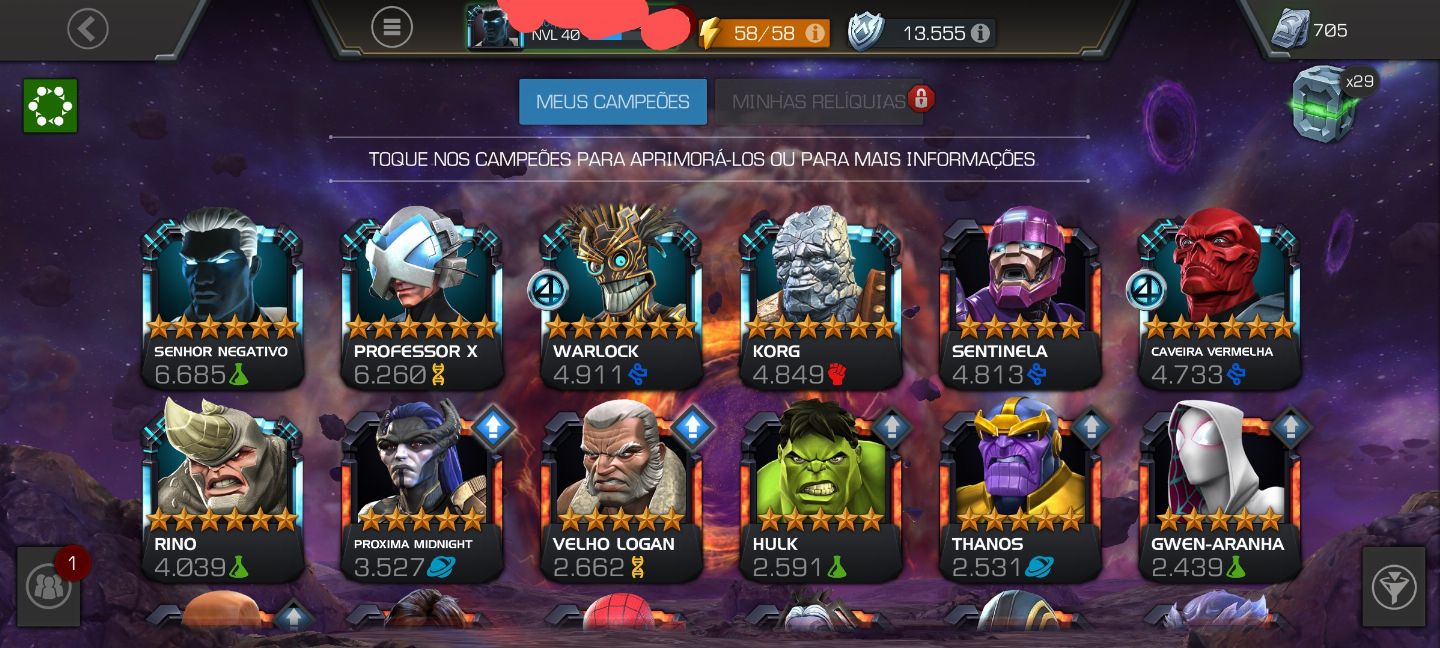 Conta inicial mtc Marvel torneio dos campeões NV 40