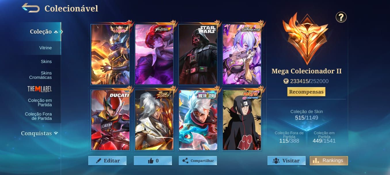 CONTA MLBB MEGA COLECIONADOR II RECHEADA DE SKINS