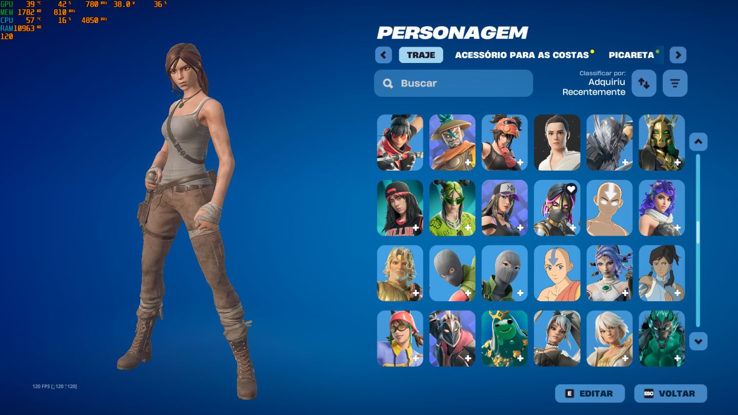 CONTA FORTINITE SKINS LARA CROFT + MACHADO LEVIATAN - salve mundo fundador