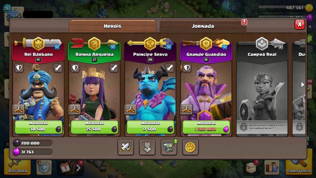 [CV12] Conta Clash of Clans Nível 91 | 1.360+ Gemas | 4 Construtores |