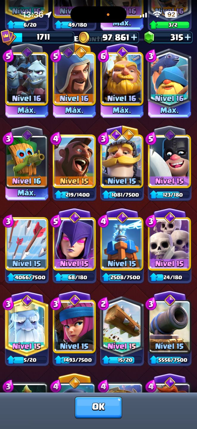 Conta de Clash Royale 12672 troféus, 1711 de nível de coleção, 9 anos de jogo