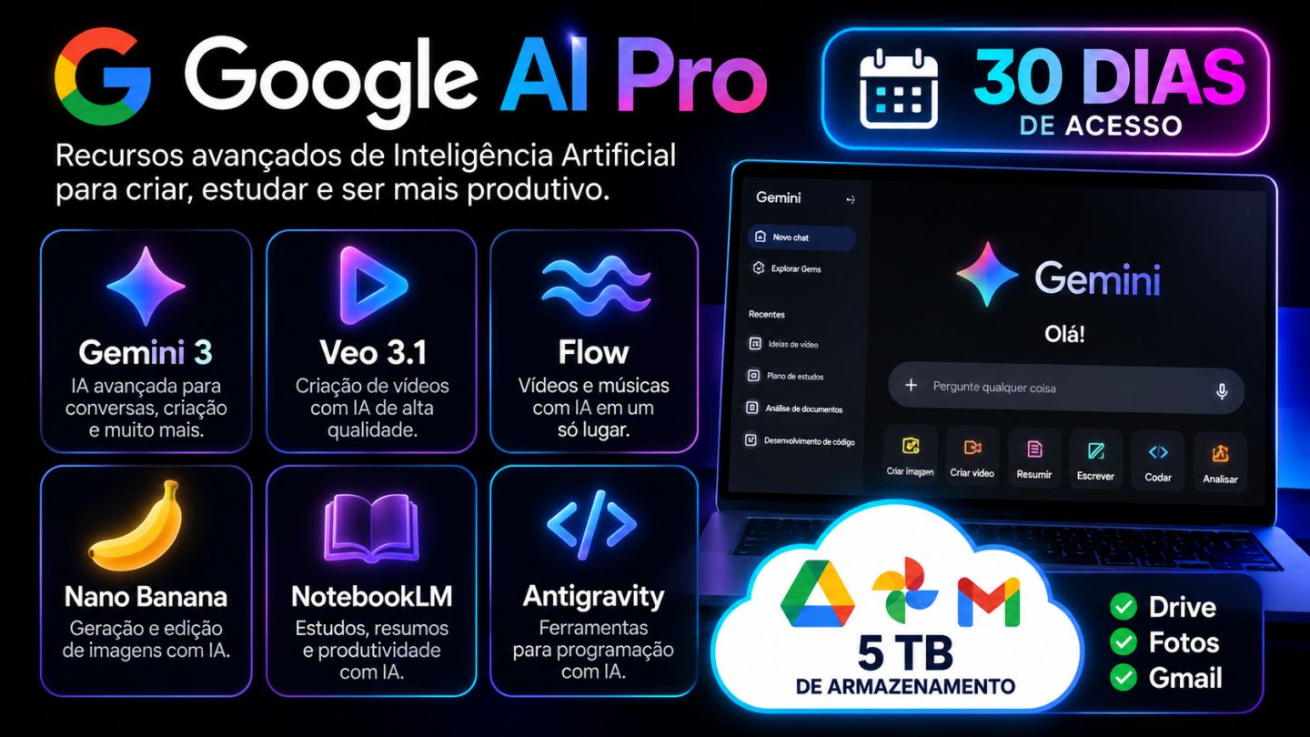 Google AI Pro + 5TB + Gemini + Veo 3.1 + Flow + Antigravity | PRIVADO