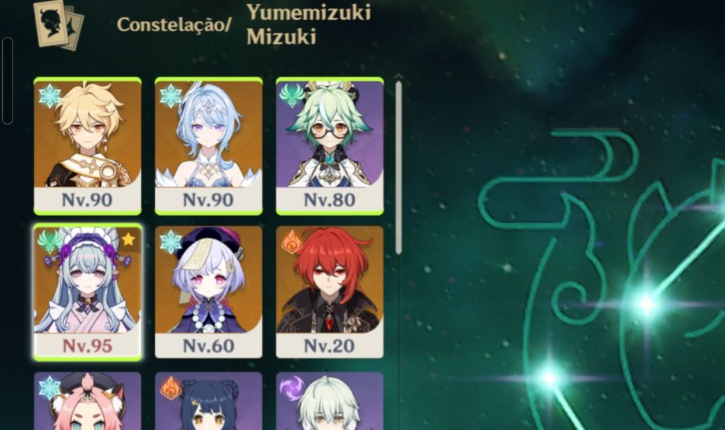 Mizuki c6 nível 95 + OdetteR1 e Qiqi