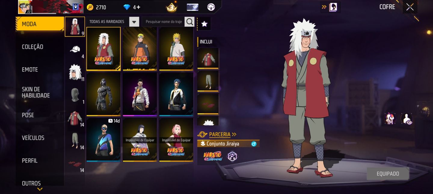 CONTA FREE FIRE + COLEÇÃO NARUTO