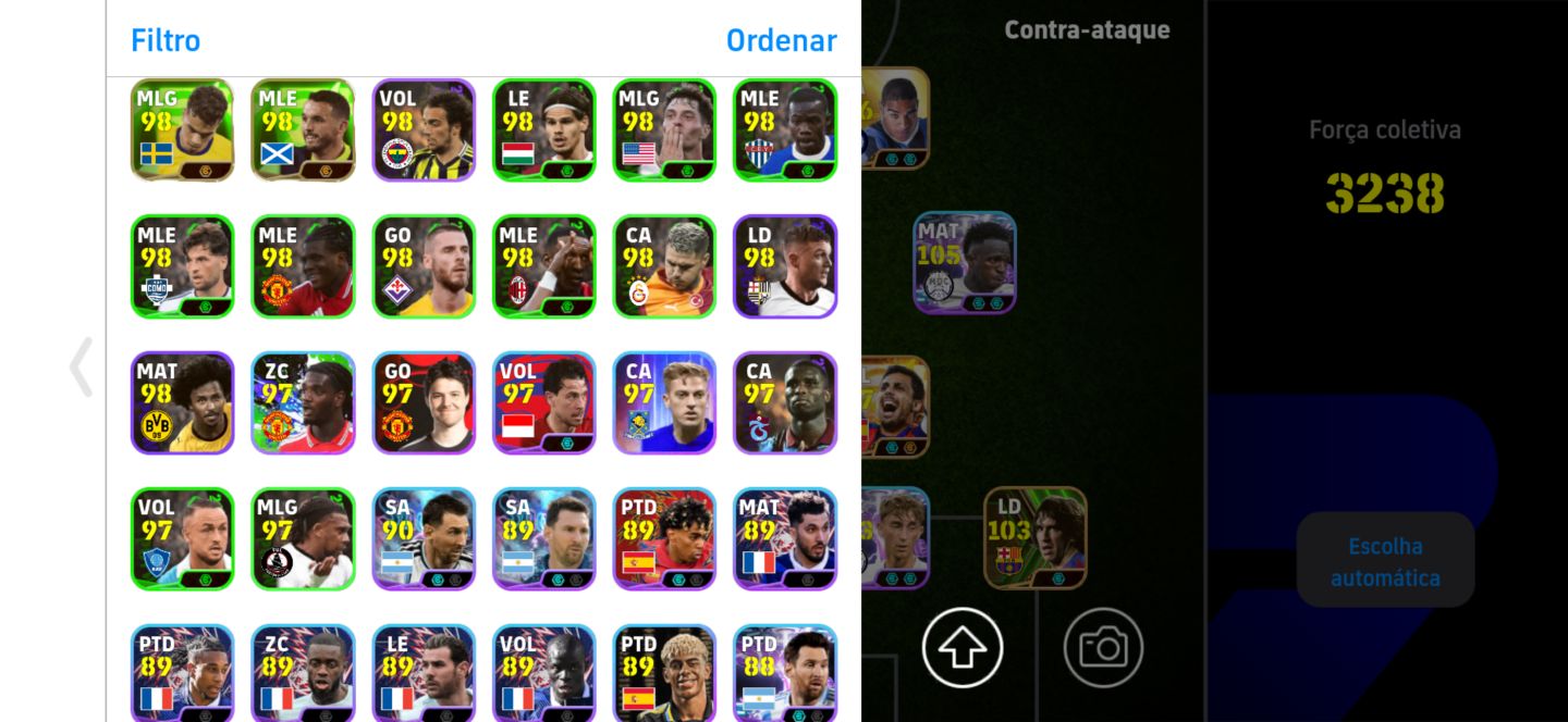 Conta top de efootball mobile com Adriano, Zola e Vini Jr.