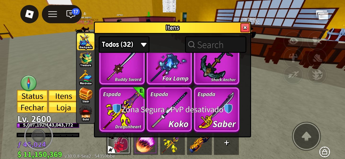 Conta muito boa com skin braba de blox fruit e outros jogos.valor a negociar .