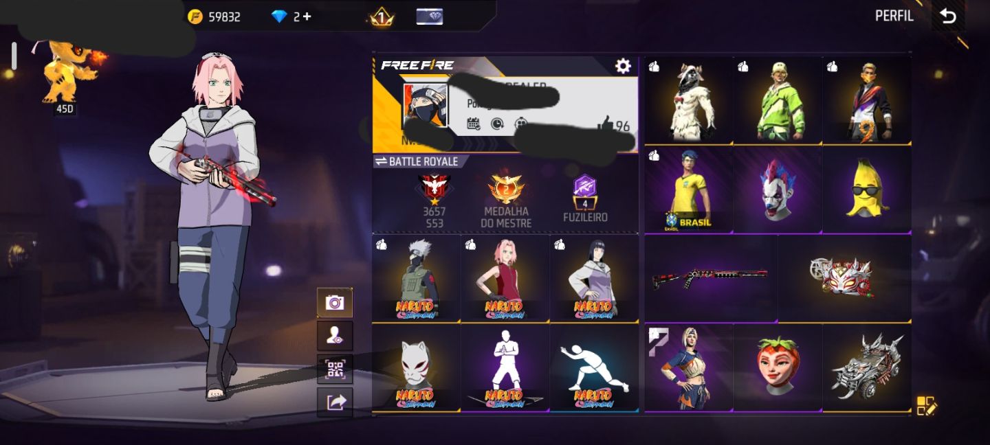 CONTA FREE FIRE NÍVEL 34 COM VÁRIAS SKINS, ITENS, ARMAS E TROCA NICK!