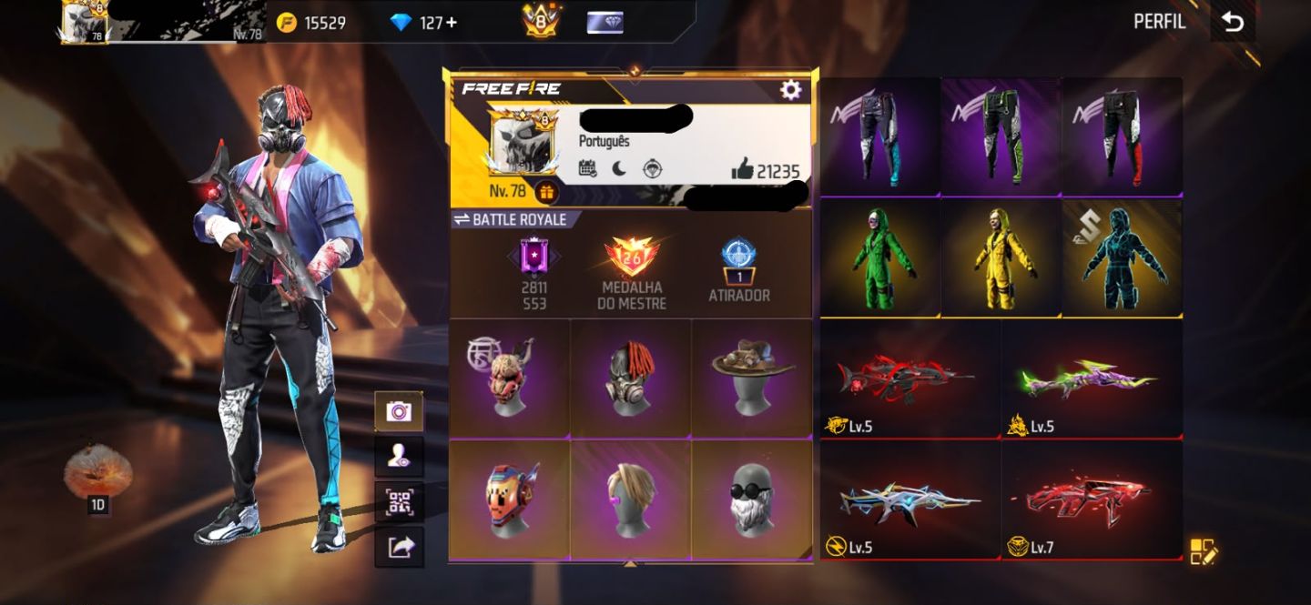 Conta free fire gemada com primeiro terceiro setimo passe 970 peitorais prime 8