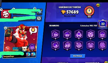 CONTA BRAWL STARS COM 45 BRAWLERS LVL 11 E 57K DE TROFEUS
